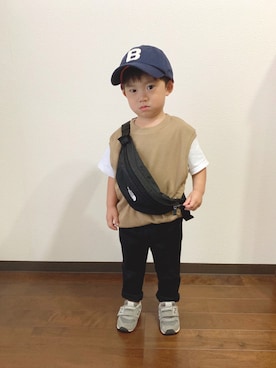 「BEAMS BOY（ビームスボーイ）のアイテム（キャップ）」を使った、taaacoさん（キッズ・100cm）の秋コーディネート