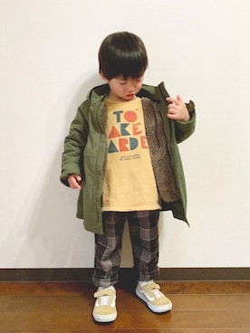 「devirock（デビロック）のアイテム（モッズコート）」を使った、taaacoさん（キッズ・100cm）の冬コーディネート