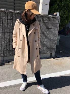 「コーデュロイキャップ」｜「アイテム（トレンチコート）」を使った、mico020528さん（レディース・154cm）の秋コーディネート