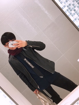 「JOURNAL STANDARD（ジャーナルスタンダード）のアイテム（ライダースジャケット）」を使った、ろろろ~さん（メンズ・170cm）の冬コーディネート