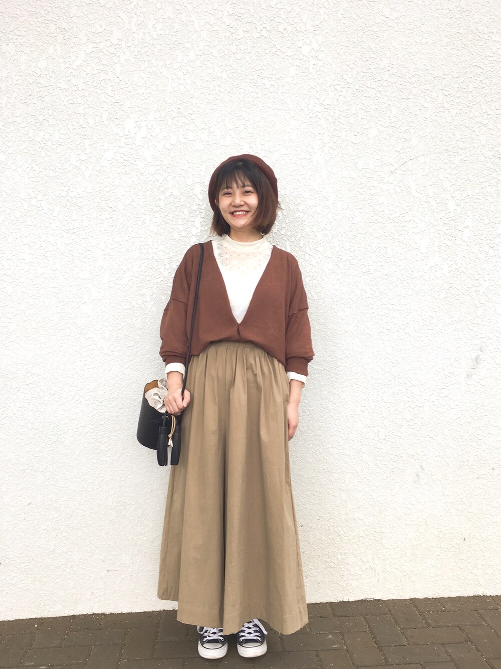 「SNIDELのアイテム（ハンチング/ベレー帽、その他）」を使った、milaさん（レディース・158cm）の春コーディネートの1枚目の写真
