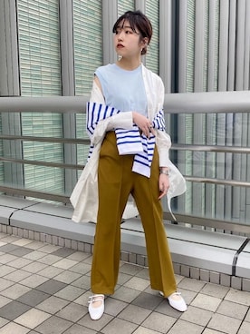 「ADAM ET ROPE'（アダムエロペ）のアイテム（シャツワンピース）」を使った、ADAM ET ROPE' STAFFさん（レディース・157cm）の春コーディネート