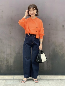 「アイテム（カーディガン/ボレロ、オレンジ系）」を使った、ADAM ET ROPE' STAFFさん（レディース・163cm）の夏コーディネート