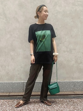 「アイテム（Tシャツ/カットソー、グリーン系）」を使った、ADAM ET ROPE' STAFFさん（レディース・152cm）の夏コーディネート