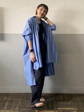「ADAM ET ROPE'（アダムエロペ）のアイテム（シャツワンピース）」を使った、ADAM ET ROPE' STAFFさん（レディース・166cm）の春コーディネート