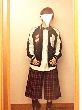 「赤チェック」｜「アイテム（ブルゾン）」を使った、きらんさん（メンズ・162cm）の冬コーディネート