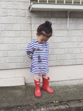 「HUNTER（ハンター）のハンター / キッズ ファーストクラッシック（レインシューズ）」を使った、kumakumaさん（キッズ・70cm）の夏コーディネート