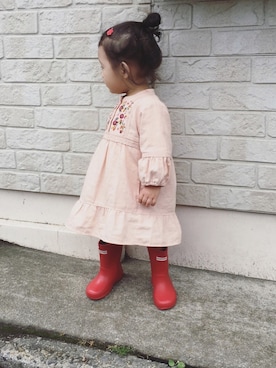 「HUNTER（ハンター）のハンター / キッズ ファーストクラッシック（レインシューズ）」を使った、kumakumaさん（キッズ・70cm）の春コーディネート