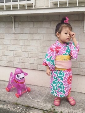「BREEZE（ブリーズ）のアイテム（浴衣）」を使った、kumakumaさん（キッズ・70cm）の夏コーディネート