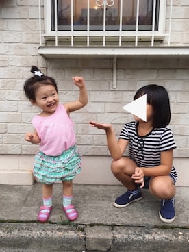 「fafa（フェフェ）のアイテム（パンツ）」を使った、kumakumaさん（キッズ・70cm）の夏コーディネート