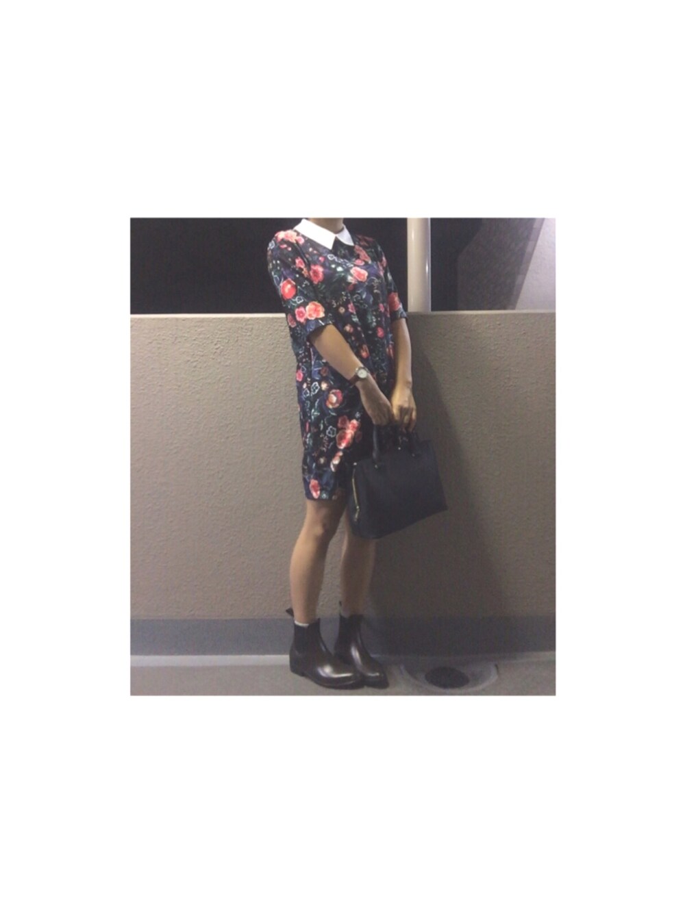 「ZARA、ザラ、ザラジョ、ワンピース、花柄、レインブーツ、サイドゴアブーツ、おでかけ」｜「ZARAのアイテム（ワンピース/ドレス、その他）」を使った、reipenguinさん（レディース・165cm）の秋コーディネートの1枚目の写真