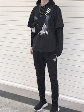 「MISBHV（ミスビヘイブ）のアイテム（トップス）」を使った、水素さん（メンズ・175cm）の冬コーディネート