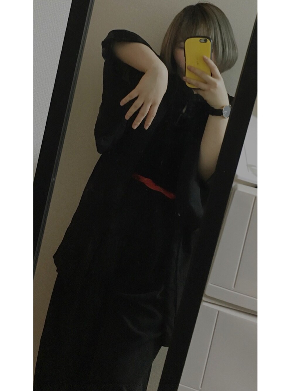 「wearhalloween2017、ootd、ブラックコーデ、羽織り、帯締め、チャイナ、black、ワイドパンツ」｜「Daniel Wellingtonの【厳選アイテム】(DANIEL WELLINGTON)DW00100150（アナログ腕時計、ブラック系）」を使った、hanaさん（レディース・159cm）の秋コーディネートの1枚目の写真