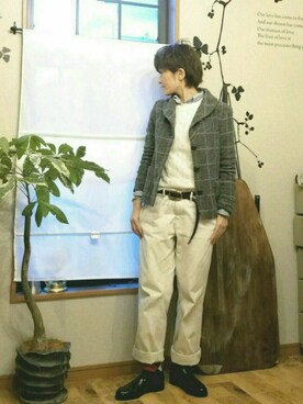 「Handmade（ハンドメイド）のアイテム（その他アウター）」を使った、N.さん（レディース・154cm）の冬コーディネート