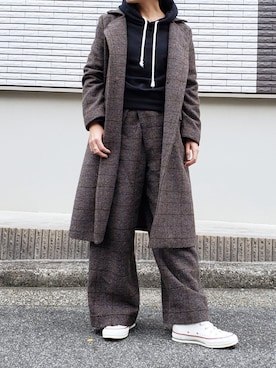 「Handmade（ハンドメイド）のアイテム（その他アウター）」を使った、N.さん（レディース・154cm）の冬コーディネート