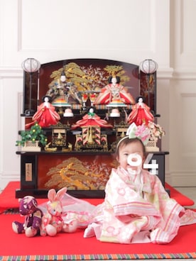 「❁.*･ﾟ(‘､3_ヽ)_❁﻿のアイテム（その他、ピンク系）」を使った、hana‧✧̣̥̇‧さん（キッズ）の春コーディネート
