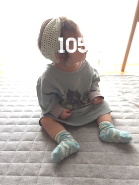 「Ne-net（ネネット）のふるーつにゃー T（Tシャツ/カットソー、ブルー系）」を使った、hana‧✧̣̥̇‧さん（キッズ）の春コーディネート