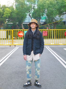 「Engineered Garments（エンジニアードガーメンツ）のアイテム（その他アウター）」を使った、唯家 Vegaさん（メンズ・177cm）の冬コーディネート
