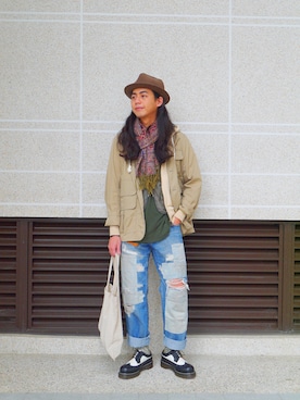 「Engineered Garments（エンジニアードガーメンツ）のアイテム（その他アウター）」を使った、唯家 Vegaさん（メンズ・177cm）の冬コーディネート