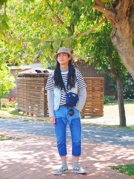 「JohnUNDERCOVER（ジョンアンダーカバー）のアイテム（帽子）」を使った、唯家 Vegaさん（メンズ・177cm）の春コーディネート