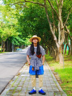 「White Mountaineering」｜「アイテム（その他シューズ）」を使った、唯家 Vegaさん（メンズ・177cm）の夏コーディネート