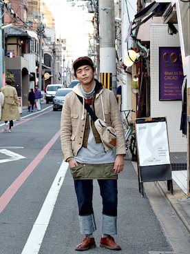 「HAVERSACK（ハバーザック）のアイテム（その他アウター）」を使った、唯家 Vegaさん（メンズ・177cm）の春コーディネート