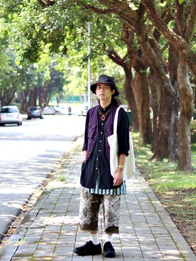 「KIJIMA TAKAYUKI」｜「アイテム（その他シューズ）」を使った、唯家 Vegaさん（メンズ・177cm）の夏コーディネート
