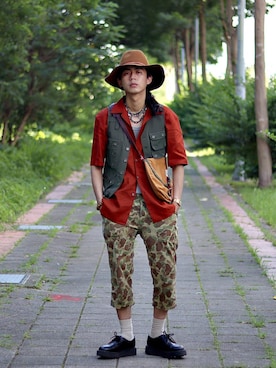 「WISDOM APPAREL（ウィズドムアパレル）のアイテム」を使った、唯家 Vegaさん（メンズ・177cm）の夏コーディネート