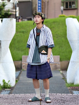 「SASQUATCHfabrix.（サスクワァッチファブリックス）のアイテム（カーゴパンツ）」を使った、唯家 Vegaさん（メンズ・177cm）の夏コーディネート