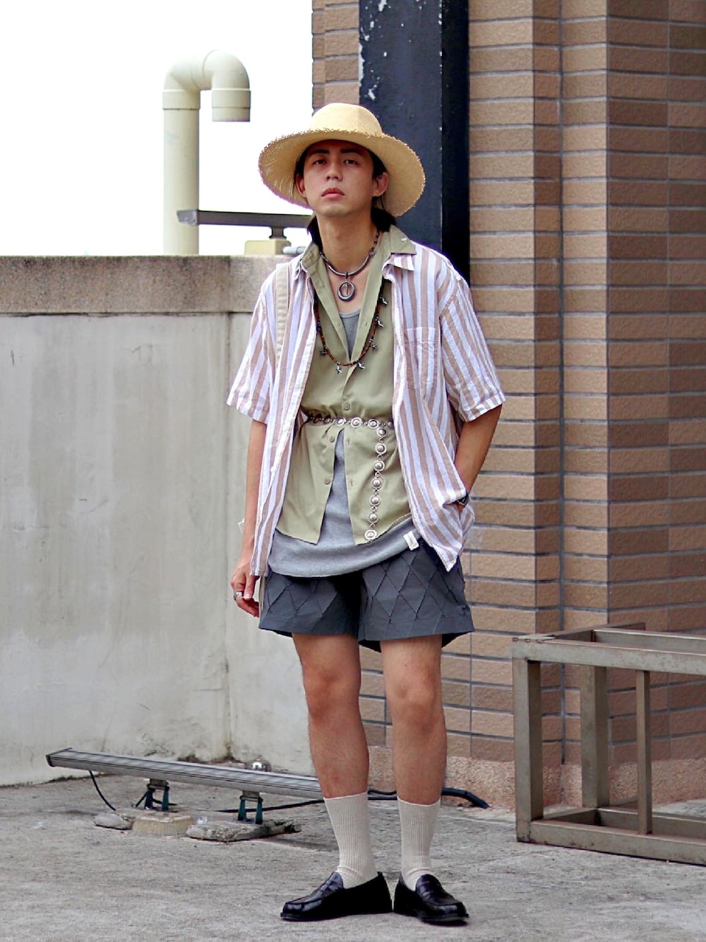 「お洒落さんとつながりたい、レイヤードスタイル、これが私をアゲる服、ootd、古着、古着コーデ、古着MIX、古着好きな人と繋がりたい、GU、UNIQLO」｜「KIJIMA TAKAYUKIのアイテム（ハット、ベージュ系）」を使った、唯家 Vegaさん（メンズ・177cm）の春コーディネートの1枚目の写真