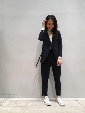 「EN ROUTE（アンルート）のアイテム（ノーカラージャケット）」を使った、M.Kimさん（レディース・163cm）の冬コーディネート