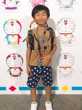「GLOBAL WORK（グローバルワーク）のアイテム（Tシャツ/カットソー、ブラウン系）」を使った、ＲeeeeeNさん（キッズ）の夏コーディネート