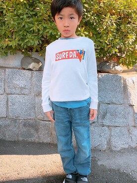 「GAP（ギャップ）のアイテム（デニムパンツ、ブルー系）」を使った、ＲeeeeeNさん（キッズ）の冬コーディネート