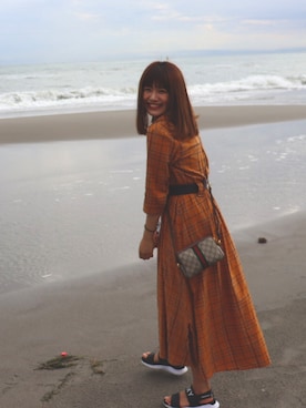 「GUCCI（グッチ）のGucci - Ophidia Gg Supreme Cross Body Mini Bag - Womens - Brown Multi（ショルダーバッグ）」を使った、りんまるさん（レディース・163cm）の冬コーディネート