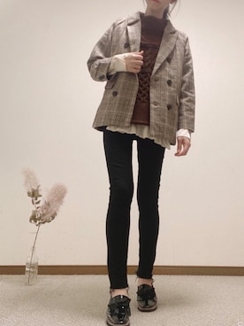 「ニットベスト」｜「アイテム（ライダースジャケット）」を使った、あやさん（レディース・161cm）の秋コーディネート