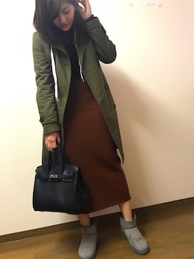 「エルメス」｜「アイテム（トレンチコート）」を使った、kaoriᙏ̤̫͚♡さん（レディース・158cm）の冬コーディネート