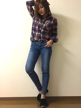 「GRL（グレイル）のベーシックスキニーデニムパンツ（デニムパンツ）」を使った、kaoriᙏ̤̫͚♡さん（レディース・158cm）の春コーディネート