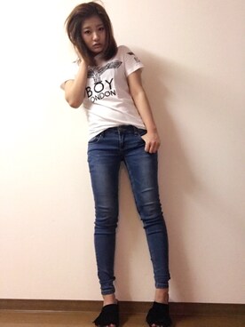 「GRL（グレイル）のベーシックスキニーデニムパンツ（デニムパンツ）」を使った、kaoriᙏ̤̫͚♡さん（レディース・158cm）の春コーディネート