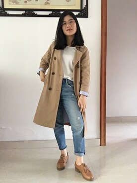 「UNIQLO（ユニクロ）のアイテム（Denim pants、ブルー系）」を使った、S纱sさん（レディース・158cm）の春コーディネート