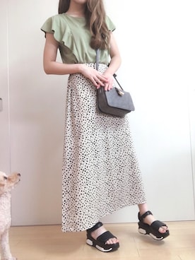 「ダルメシアン柄スカート」｜ᔕᗩϒᗩḰᗩさん（レディース・156cm）の夏コーディネート