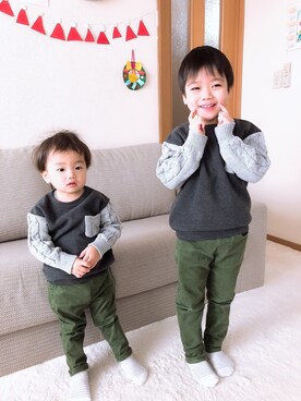 「Right-on KIDS（ライトオンキッズ）のアイテム（ニット/セーター）」を使った、yuuharuさん（キッズ・110cm）の冬コーディネート