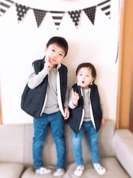 「GLOBAL WORK（グローバルワーク）のアイテム（ダウンベスト）」を使った、yuuharuさん（キッズ・110cm）の春コーディネート