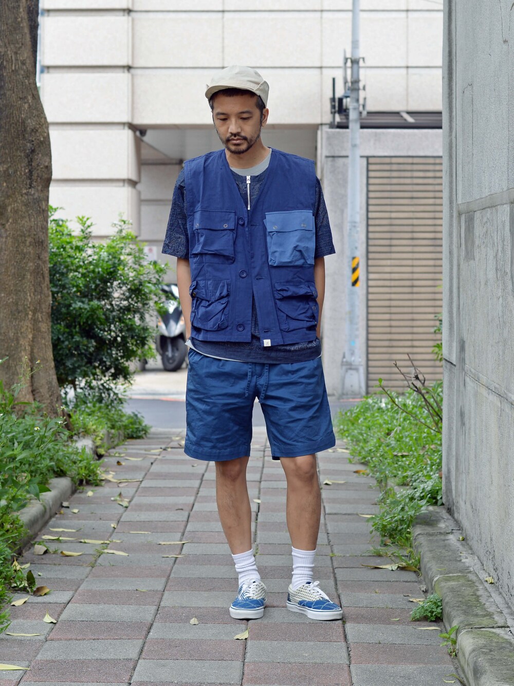 「and wander、futuremade、fdmtl、cop by plain-me 」｜「COPのplain-me デニムベースボールシャツ（シャツ/ブラウス、ブルー系）」を使った、plain-me_Akkoさん（メンズ・177cm）の夏コーディネートの1枚目の写真