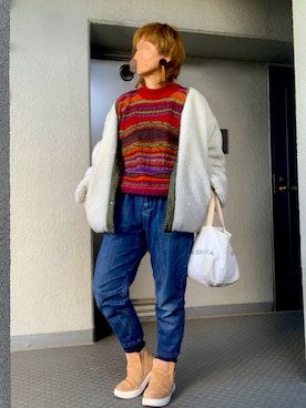 「MERLOT（メルロー）のアイテム（ピアス（両耳用））」を使った、のしこさん（レディース・156cm）の冬コーディネート