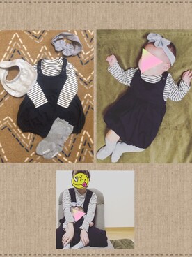 「アイテム（スタイ/よだれかけ、グレー系）」を使った、manetishikiさん（キッズ・60cm）の冬コーディネート