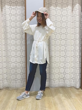 「大学生」｜「アイテム（チュニック）」を使った、himiさん（レディース・160cm）の春コーディネート