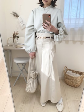 「プリーツバッグ」｜「アイテム（その他）」を使った、うしさん（レディース・150cm）の春コーディネート
