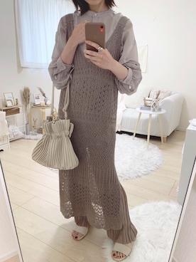 「プリーツバッグ」｜「アイテム（その他）」を使った、うしさん（レディース・150cm）の春コーディネート
