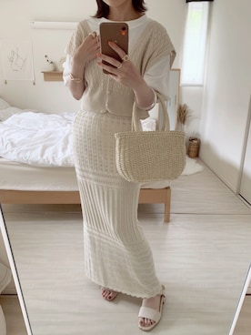 「Honeys（ハニーズ）のアイテム（かごバッグ）」を使った、うしさん（レディース・150cm）の夏コーディネート