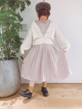 「ケーブルニット」｜「アイテム（その他シューズ）」を使った、かおりさん（レディース・162cm）の秋コーディネート